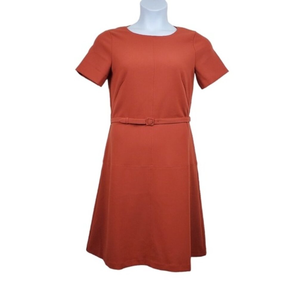 Ann Taylor Factory Short Sleeve Rust Orange Belted A-Line Dress Size 6 Tall NWT